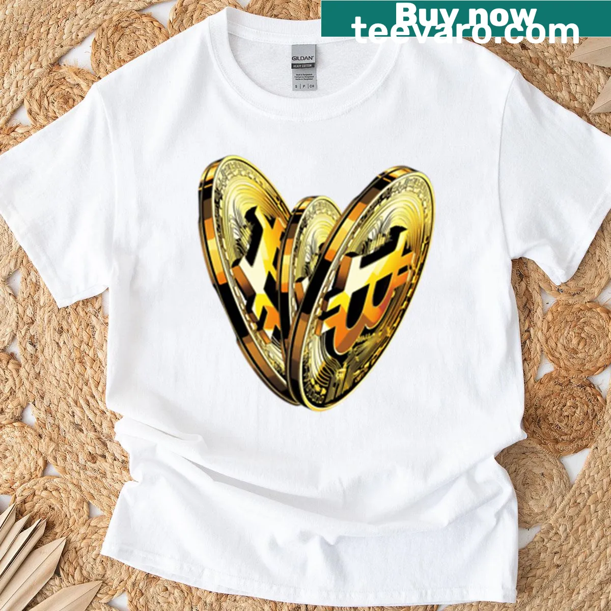 Bitcoin-themed t-shirt with the phrase 'I Love Bitcoin' in bold typography — on a men's t-shirt