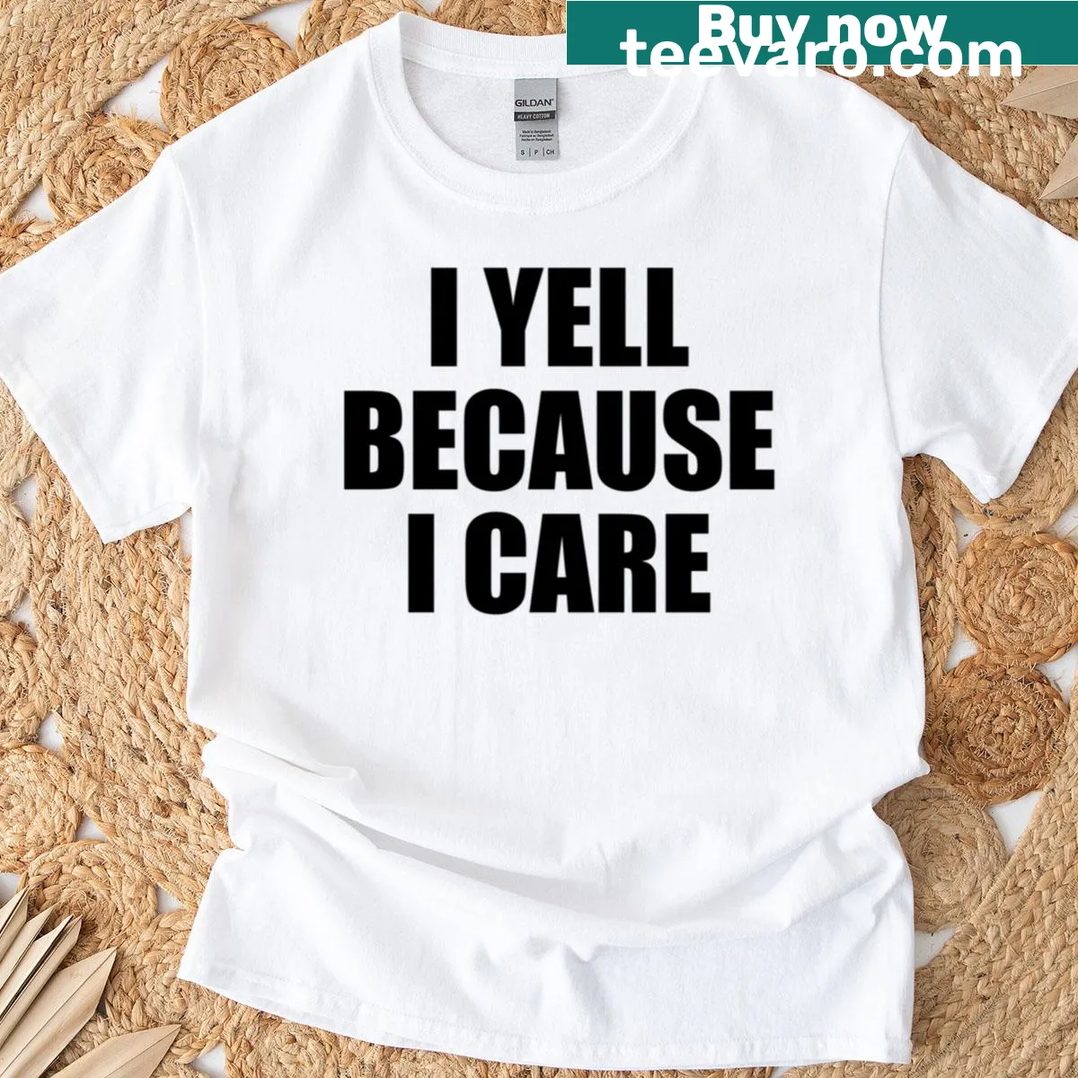 Funny t-shirt with the text 'I Yell Because I Care' related to hockey. — on a men's t-shirt