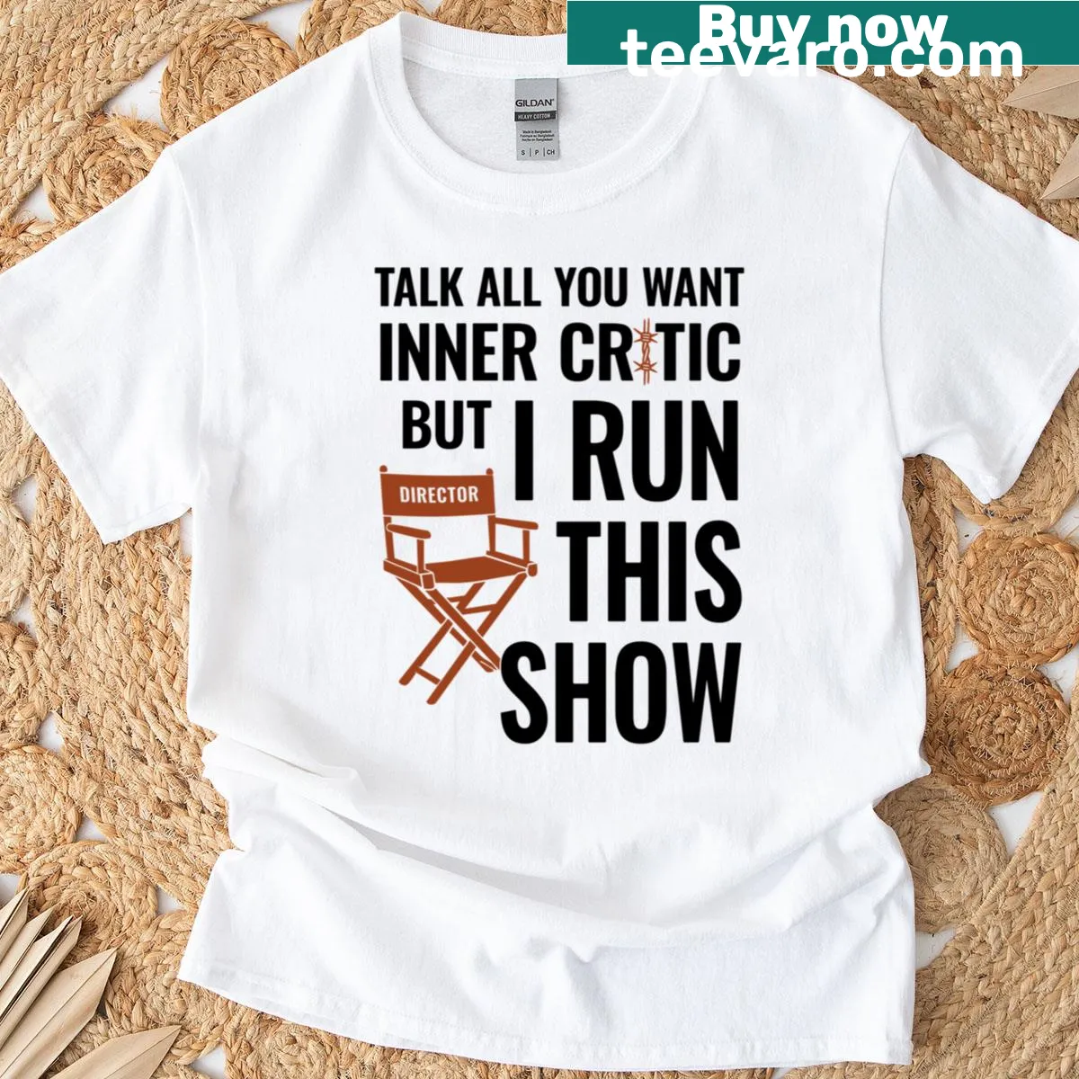 Motivational T-shirt with the phrase 'Inner Critic? I Run This Show' — on a men's t-shirt