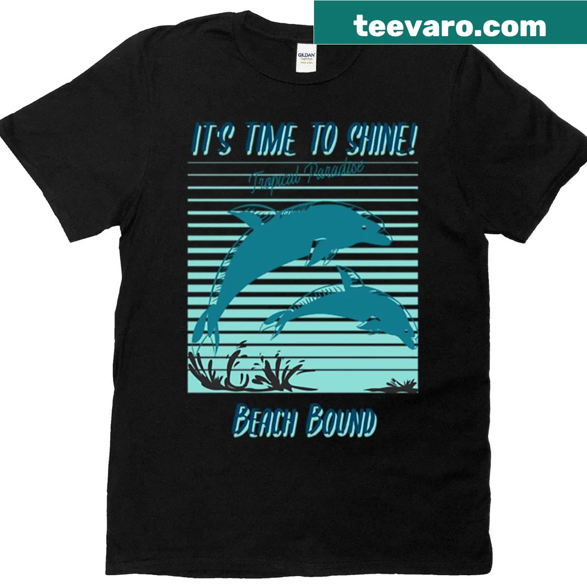 T-shirt with the phrase 'It's Time To Shine' and tropical design — on a men's t-shirt