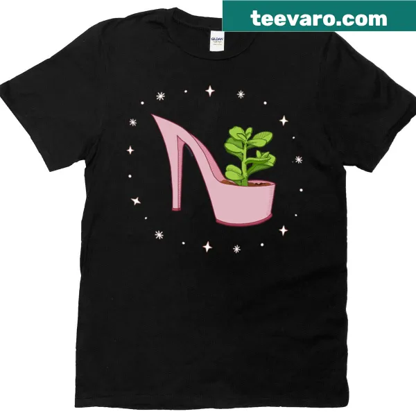 Cute T-shirt featuring a jade plant and a stylish stripper heel illustration