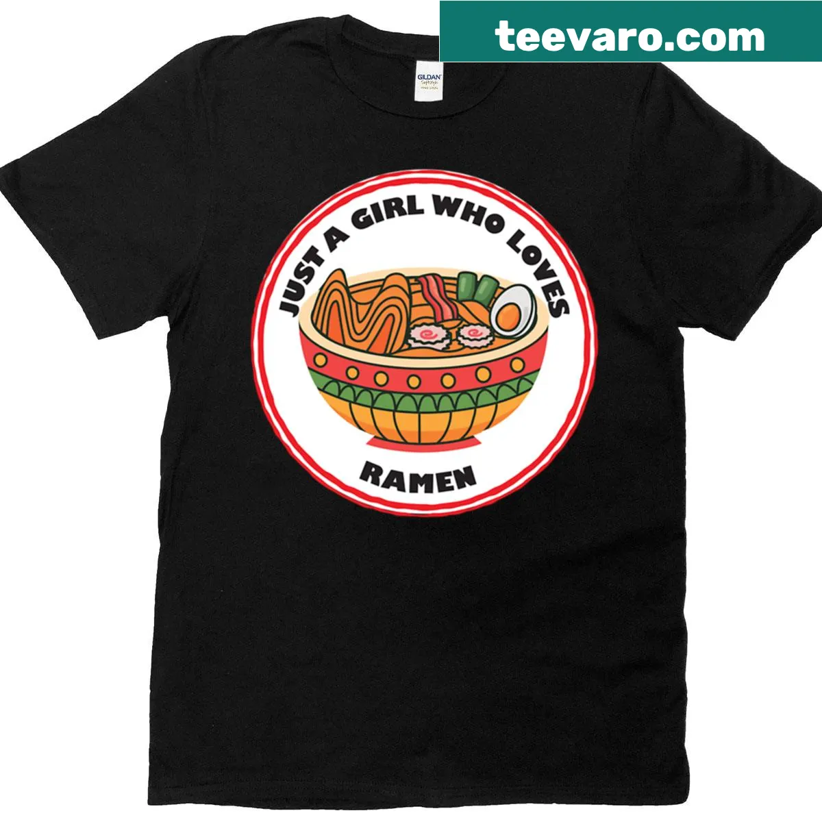 Illustrated shirt of ramen noodles in a bowl with chopsticks — on a men's t-shirt