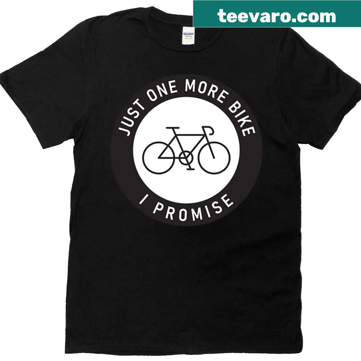 Funny bike lover t-shirt with text: Just One More Bike I Promise — on a men's t-shirt