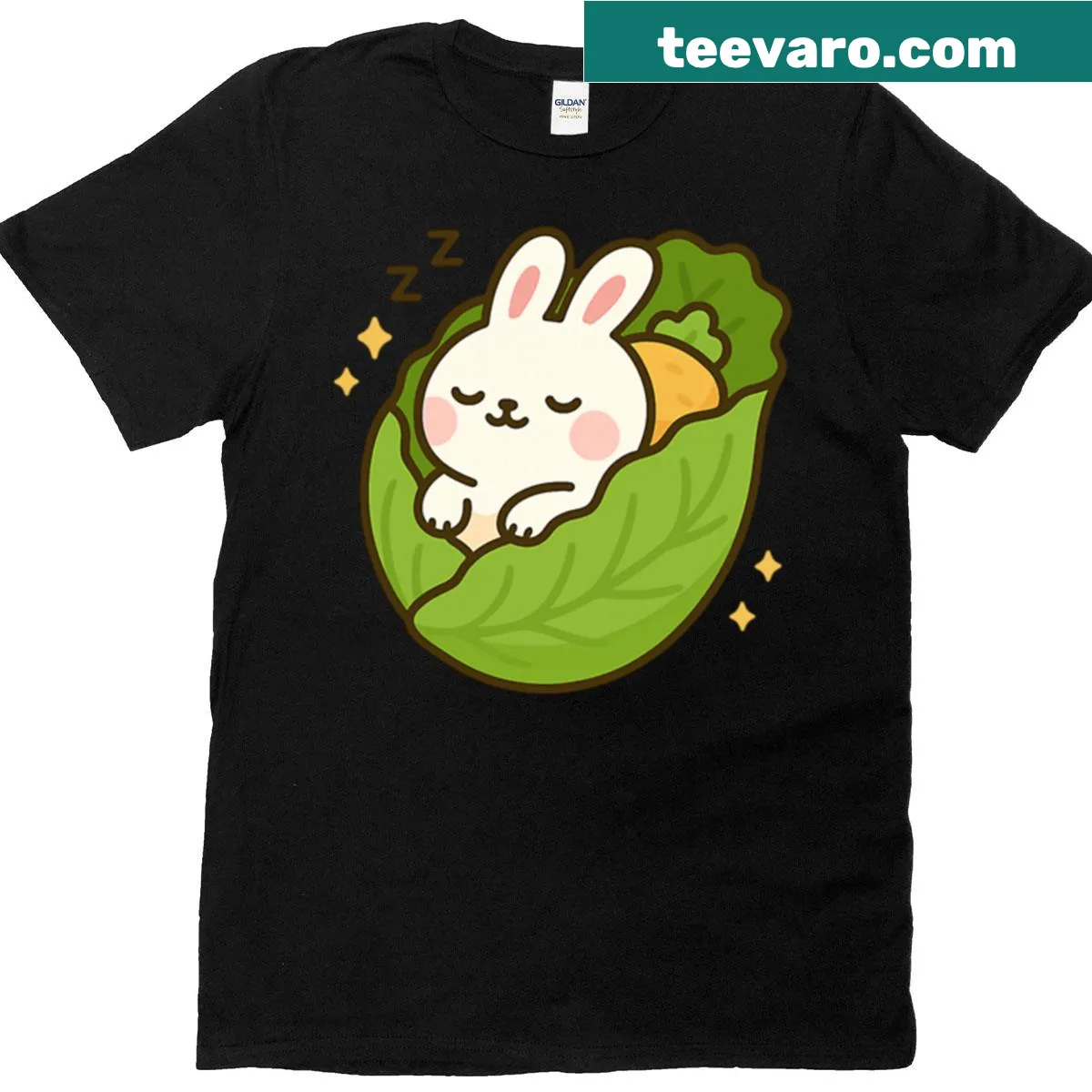 Oversized T-shirt with a kawaii bunny wrapped in a lettuce leaf — on a men's t-shirt
