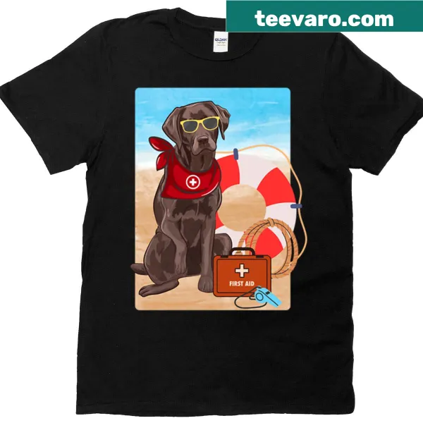 Illustration of a lifeguard dog on a t-shirt, ideal for dog lovers