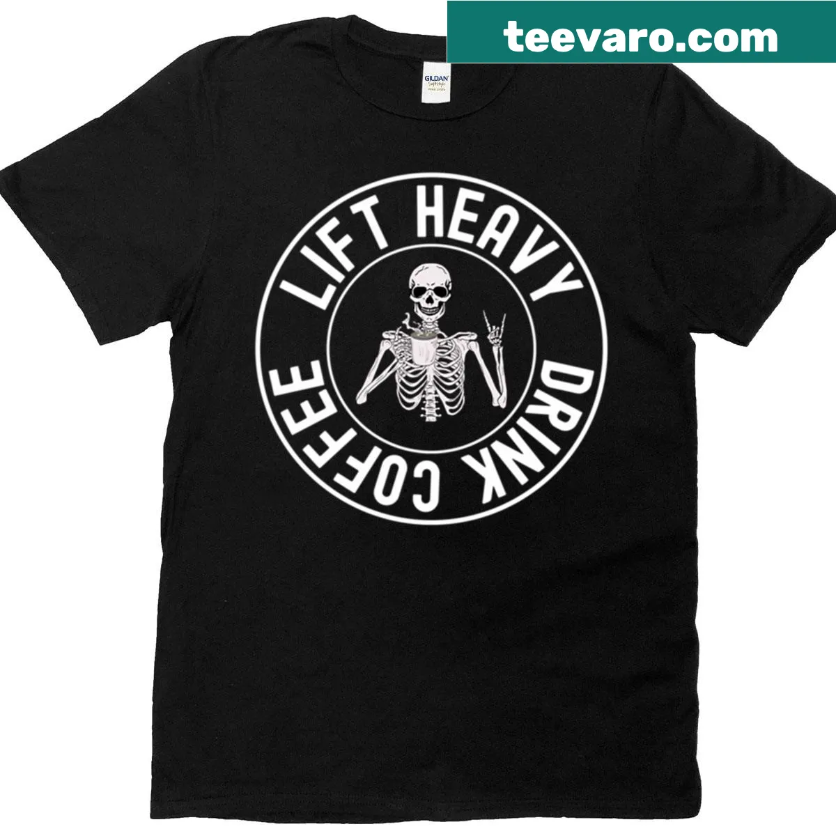 Funny gym t-shirt with weightlifter graphic and humorous text — on a men's t-shirt