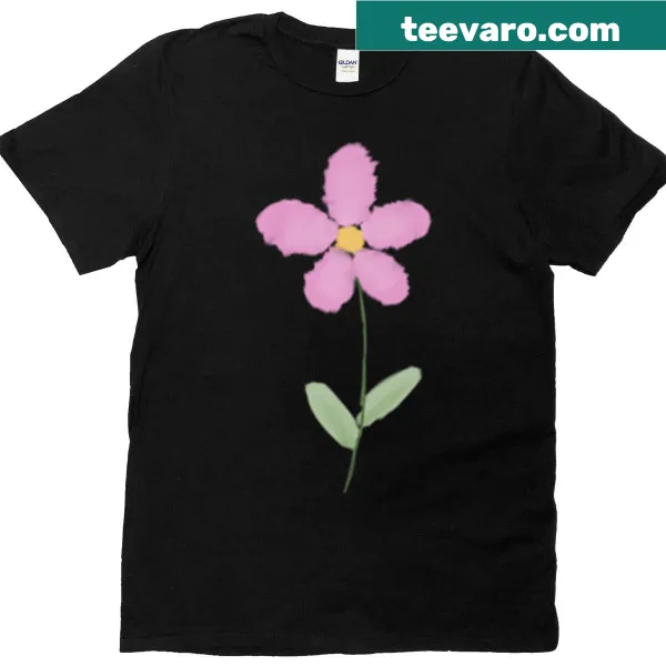 Minimalist T-shirt with a little pink flower illustration