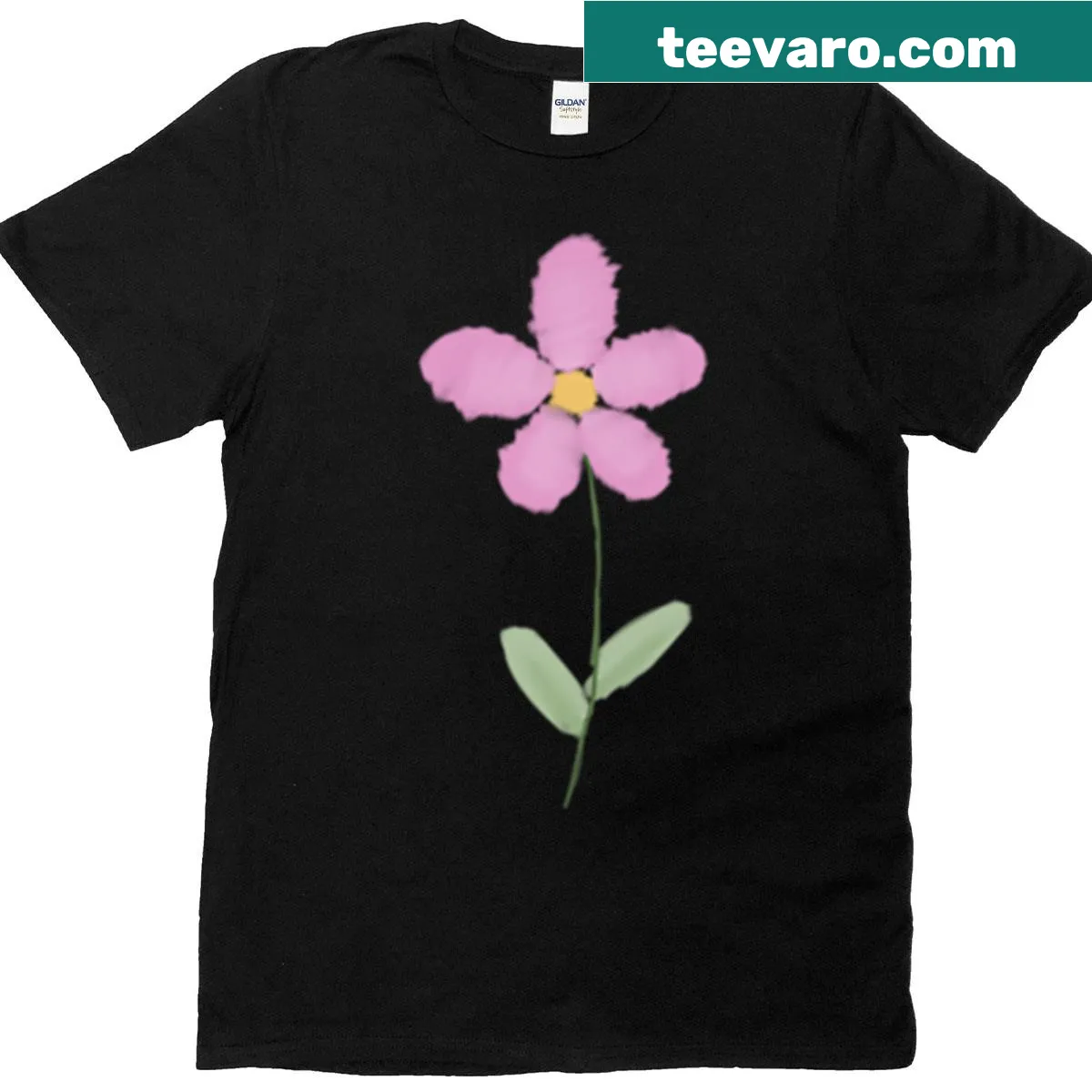 Minimalist T-shirt with a little pink flower illustration — on a men's t-shirt