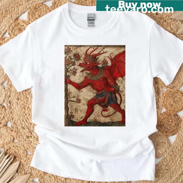 Illustration of a medieval demon on a t-shirt