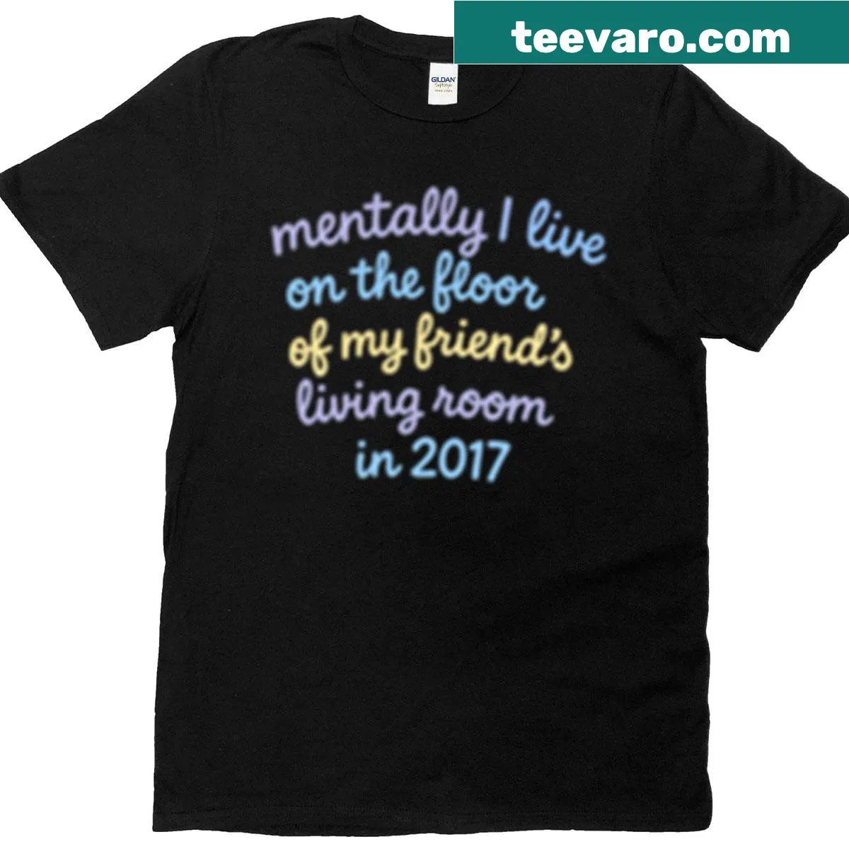 Oversized t-shirt with nostalgic quote 'Mentally I'm in 2017' — on a men's t-shirt
