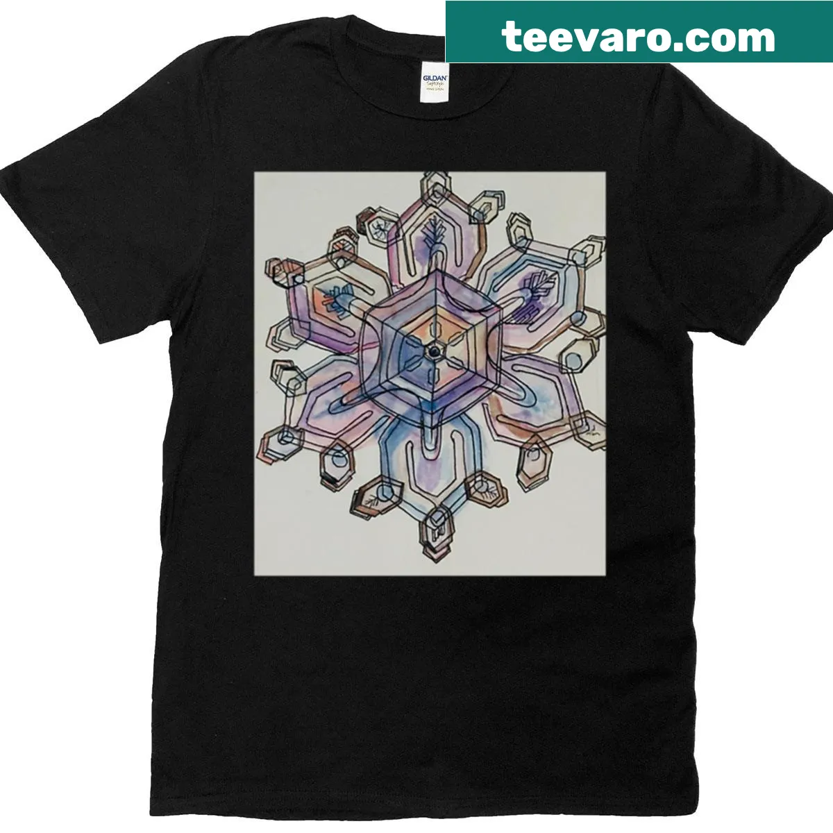 Oversized T-shirt featuring a minimalist microscopic snowflake graphic — on a men's t-shirt