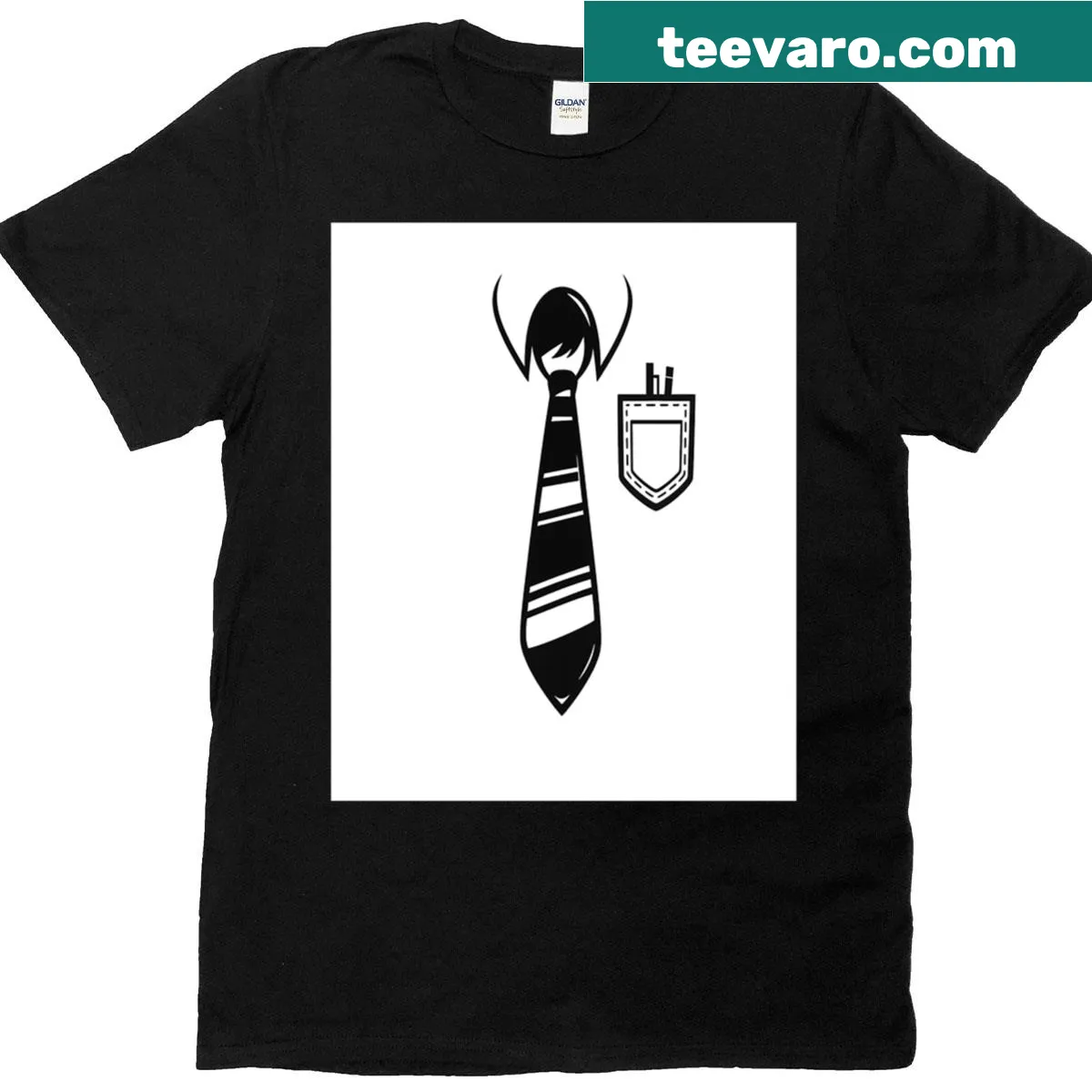 Minimalist T-shirt featuring necktie and pocket sketch graphic — on a men's t-shirt