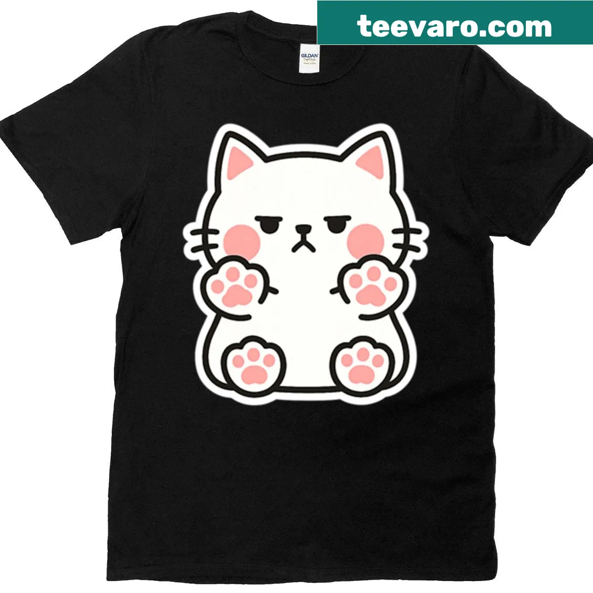 Kawaii chubby cat design squished against glass on a T-shirt — on a men's t-shirt