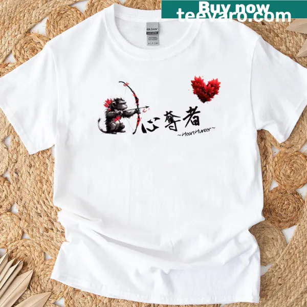 Illustrated t-shirt with a monkey and Japanese calligraphy design