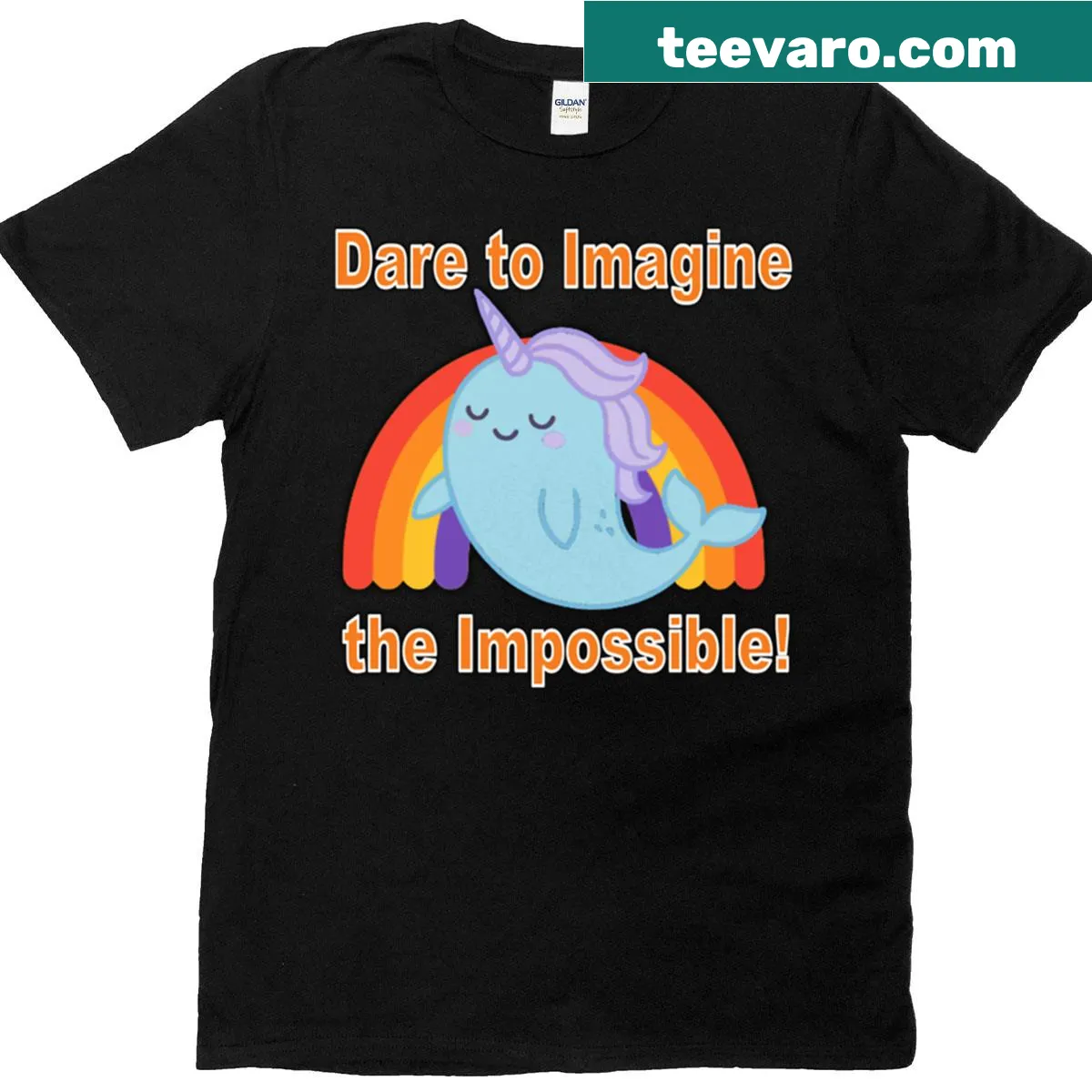 Whimsical narwhalicorn on a rainbow illustration on a T-shirt. — on a men's t-shirt