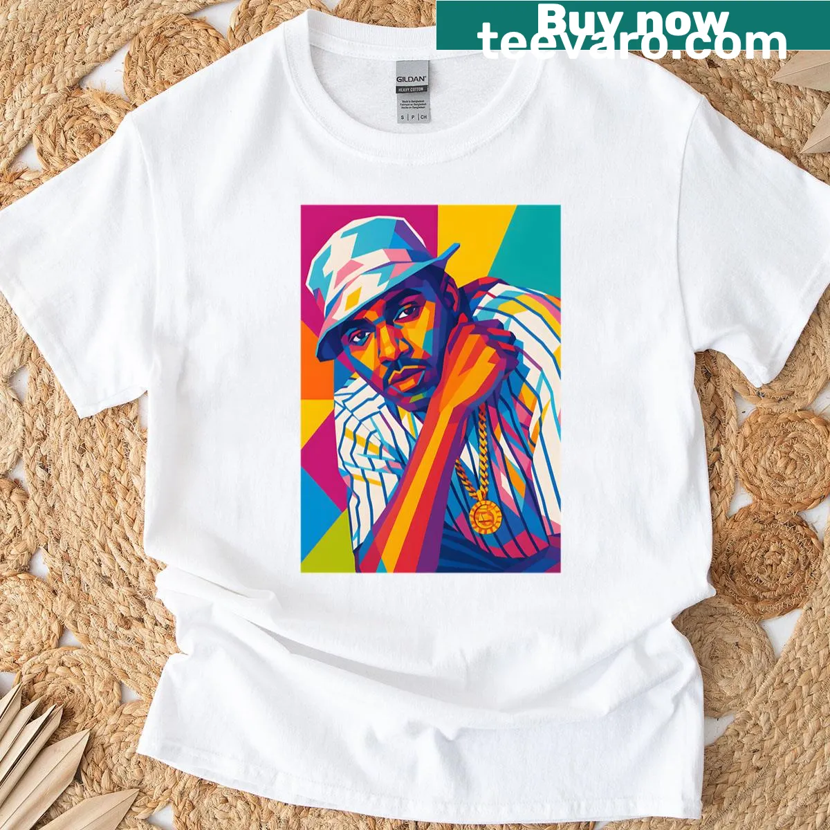 Oversized t-shirt featuring a pop art design of rapper Nas — on a men's t-shirt