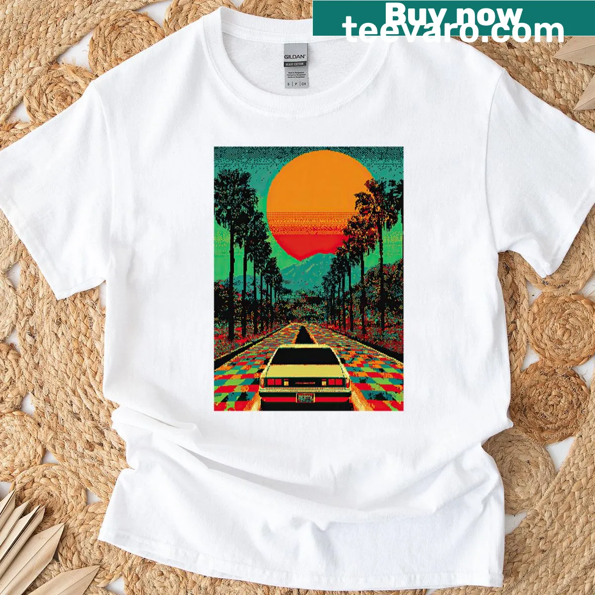 Retro pixel art design t-shirt celebrating old-school gaming — on a men's t-shirt