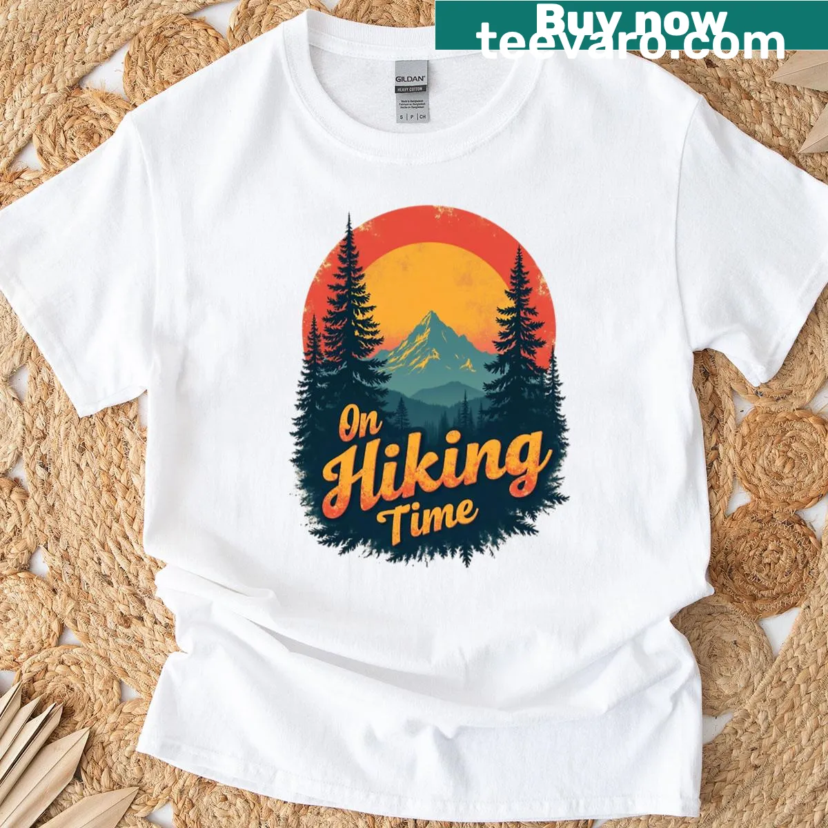 Retro sunset mountain graphic for hikers on a t-shirt — on a men's t-shirt