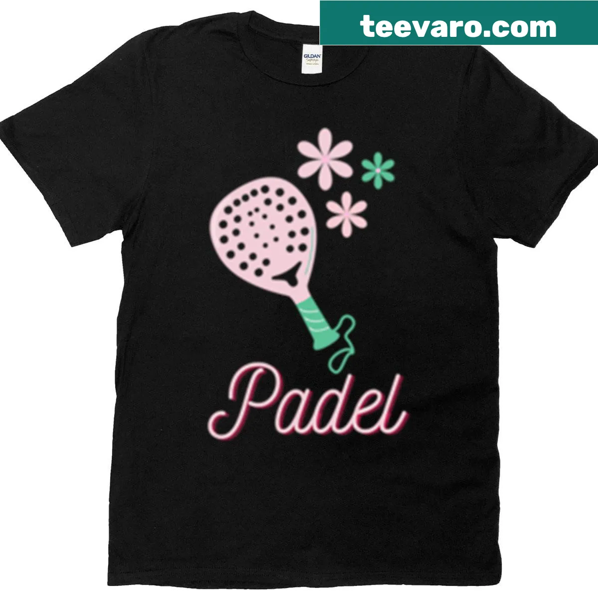 Cute T-shirt featuring a girl with flowers in a sporty design for padel enthusiasts — on a men's t-shirt