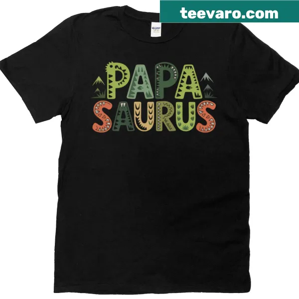 Funny 'Papa Saurus' dinosaur graphic on a T-shirt