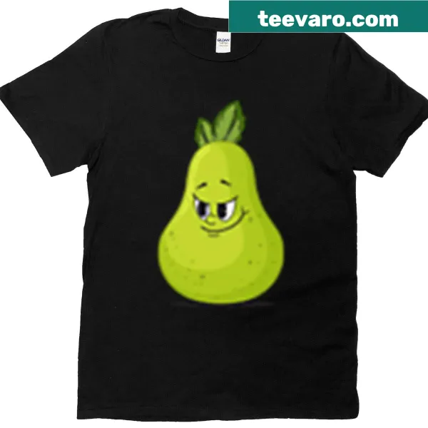 Illustration of a fierce pear character on a T-shirt