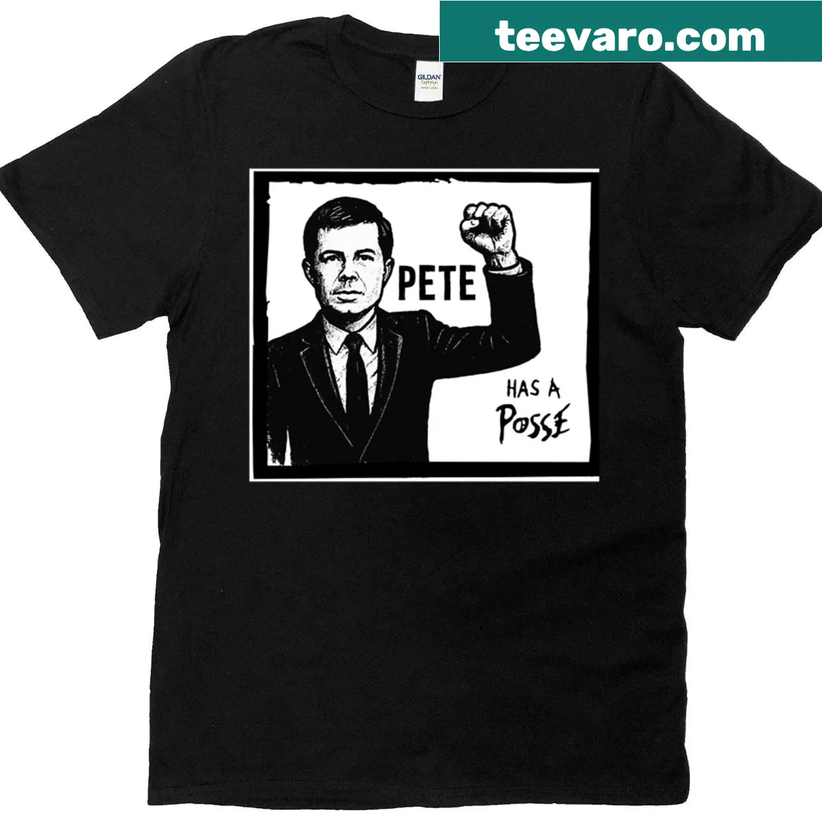 Oversized T-shirt with bold 'Pete Has A Posse' text — on a men's t-shirt