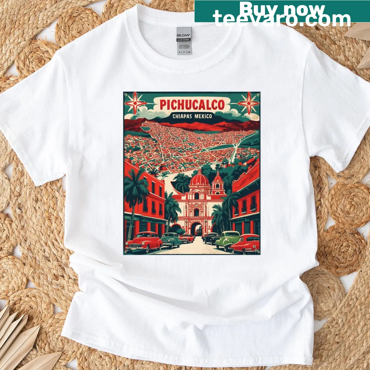 Vintage travel map of Pichucalco, Chiapas on a t-shirt — on a men's t-shirt