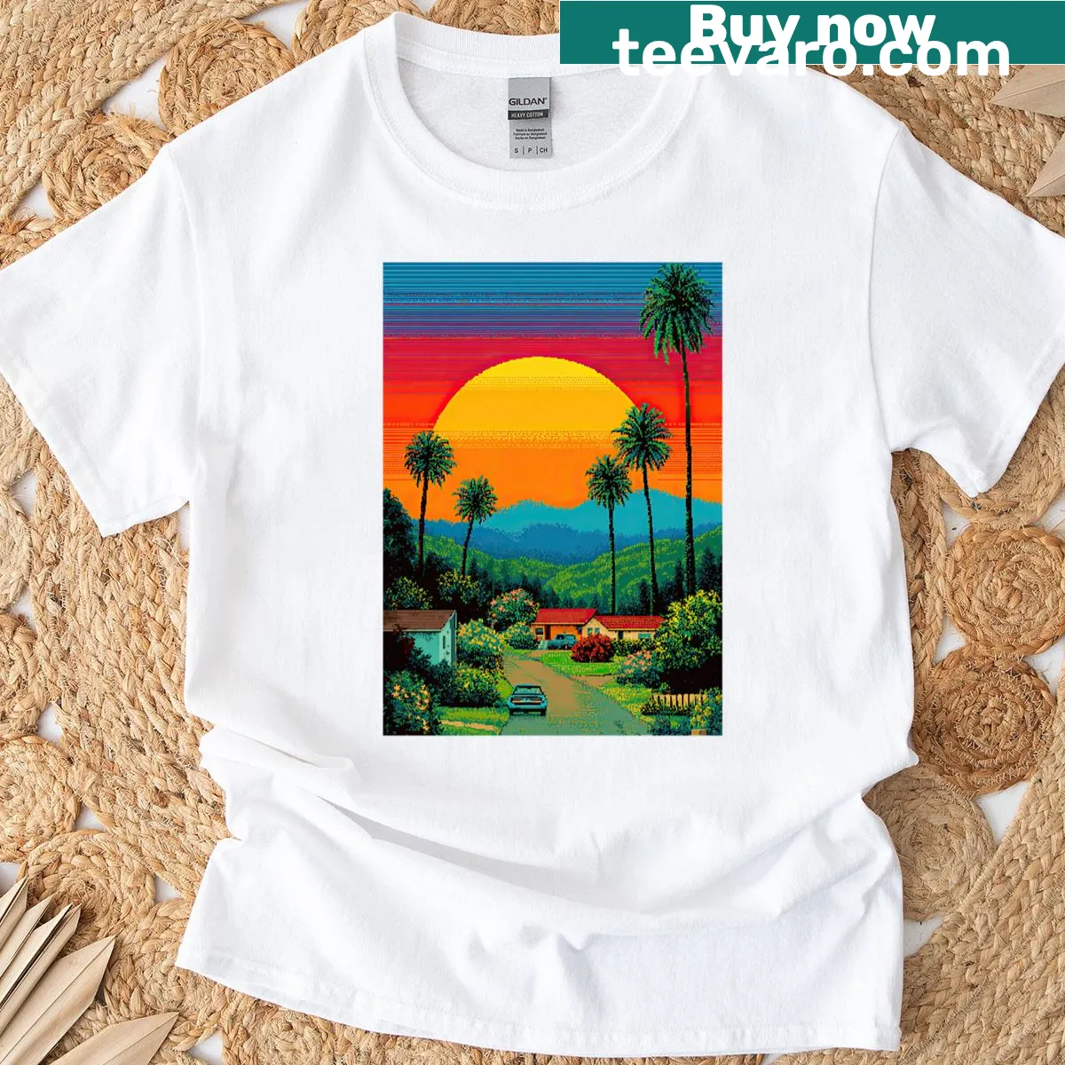 Retro pixel art design t-shirt inspired by the seventies — on a men's t-shirt