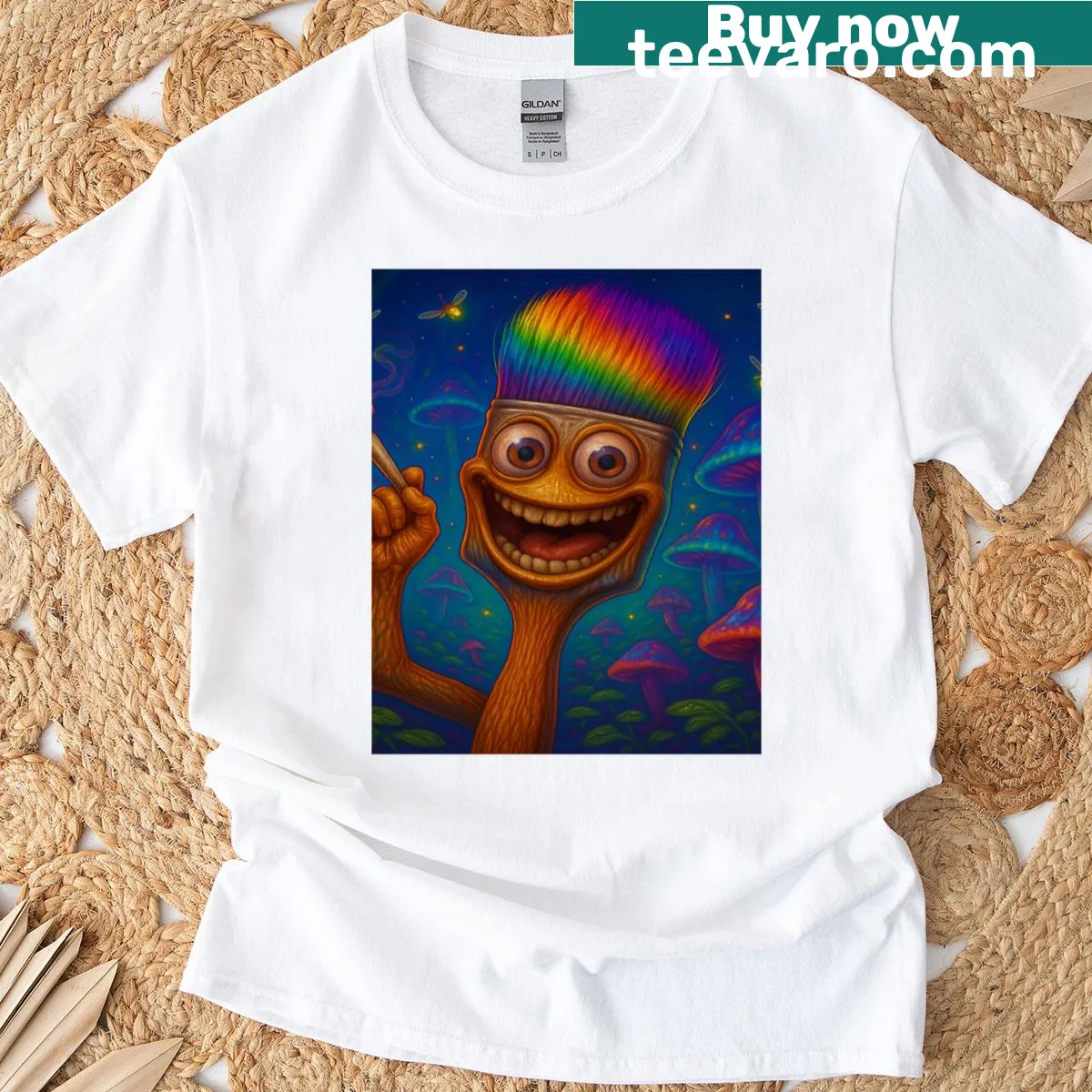Graphic T-shirt featuring whimsical brushstroke design representing creativity — on a men's t-shirt