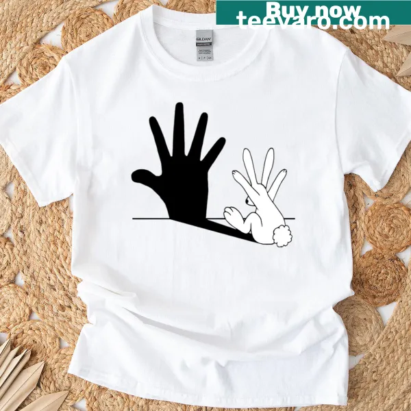 Playful rabbit hand shadow illustration T-shirt
