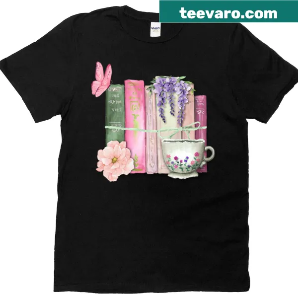 Illustration of a cozy reading scene with tea on this T-shirt