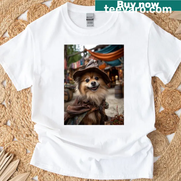 T-shirt featuring whimsical dogs in Renaissance costumes