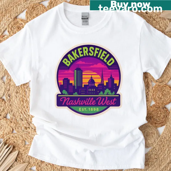 Retro oversized T-shirt featuring a nostalgic Bakersfield skyline design
