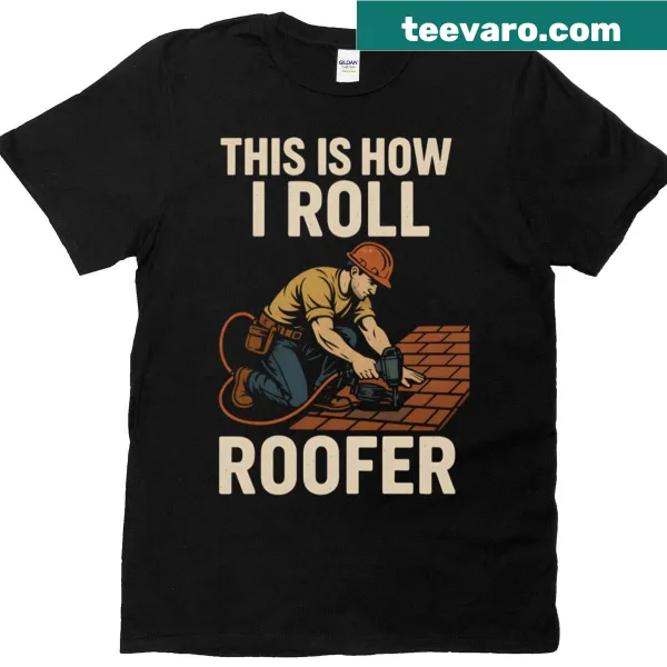Graphic T-shirt featuring roofing tools and profession theme
