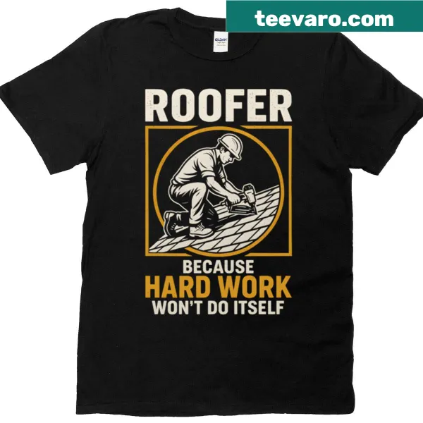 Illustrative T-shirt showcasing roofing tools and occupation theme