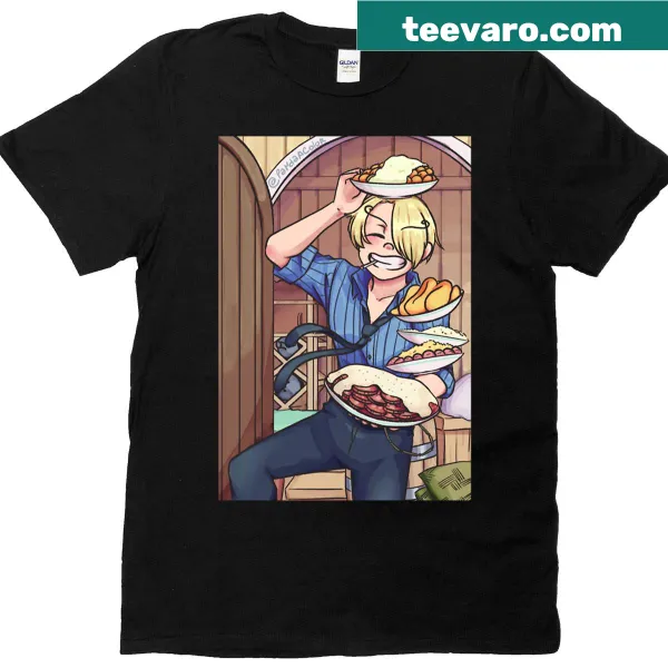 T-shirt featuring playful graphic of anime character Sanji