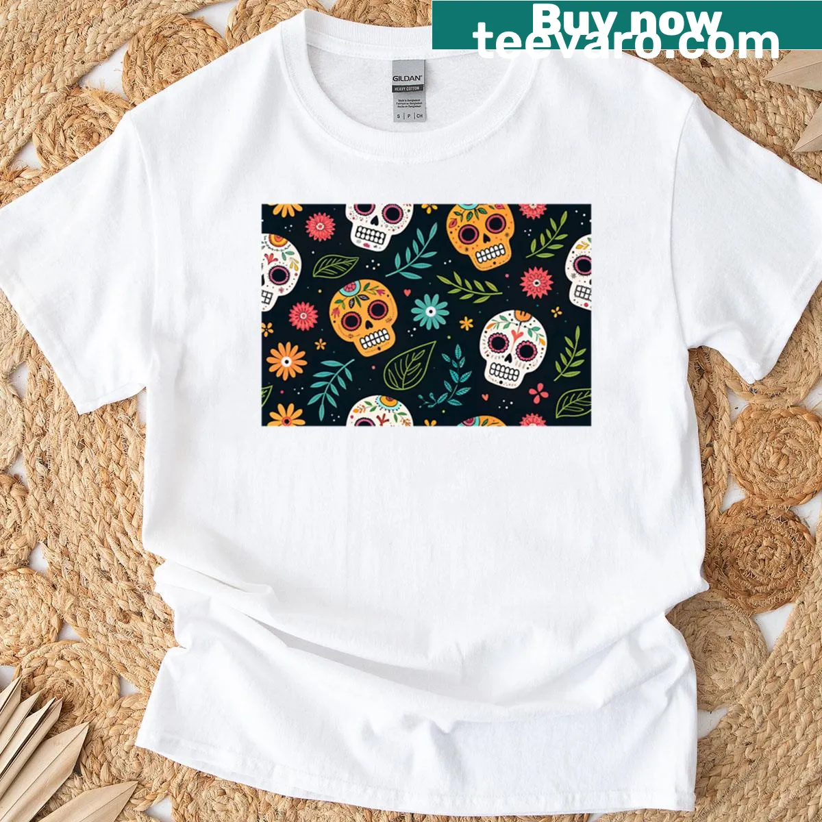 Minimal sugar skulls pattern on a premium t-shirt — on a men's t-shirt