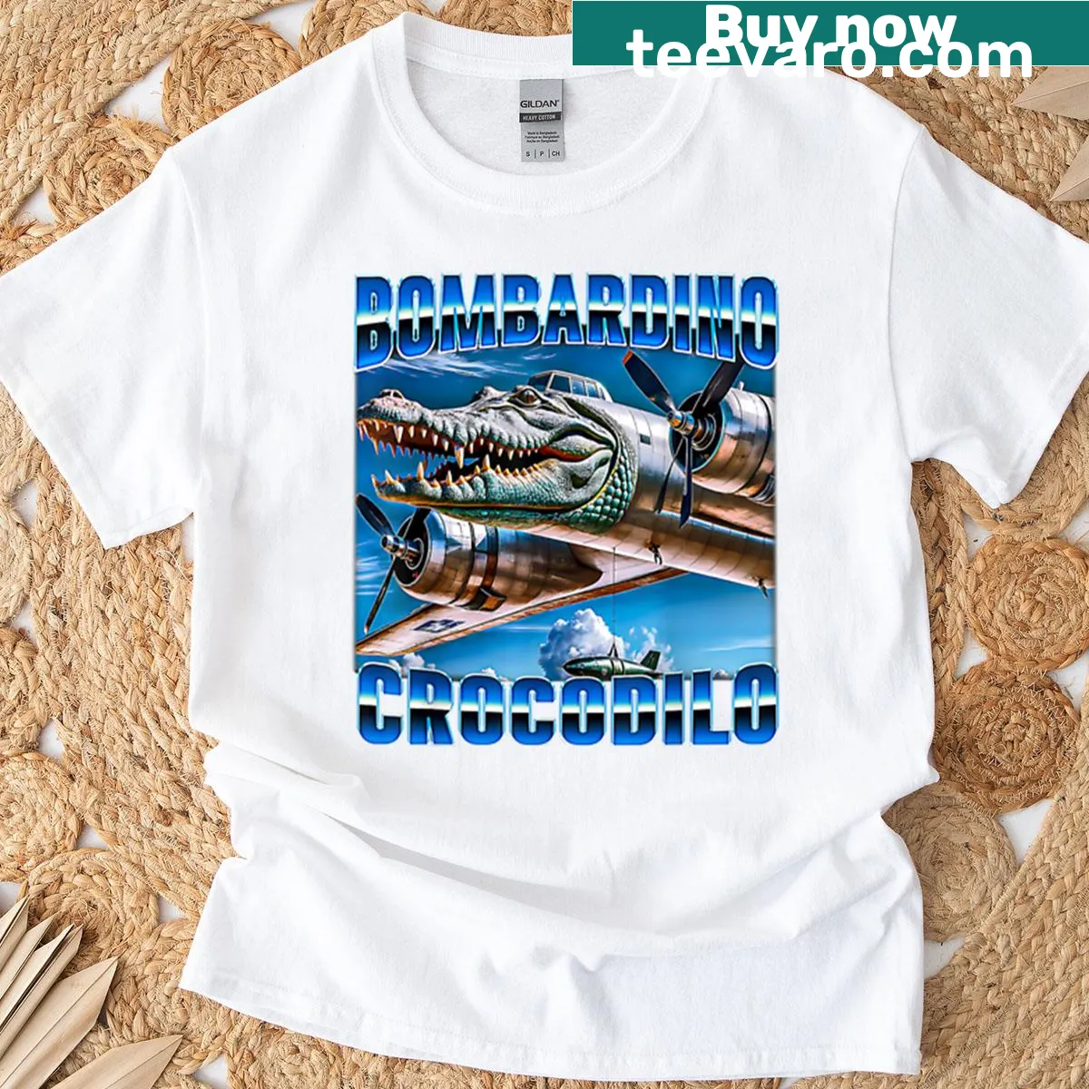 Fierce aircraft illustration on Sky Beast Bomber t-shirt — on a men's t-shirt