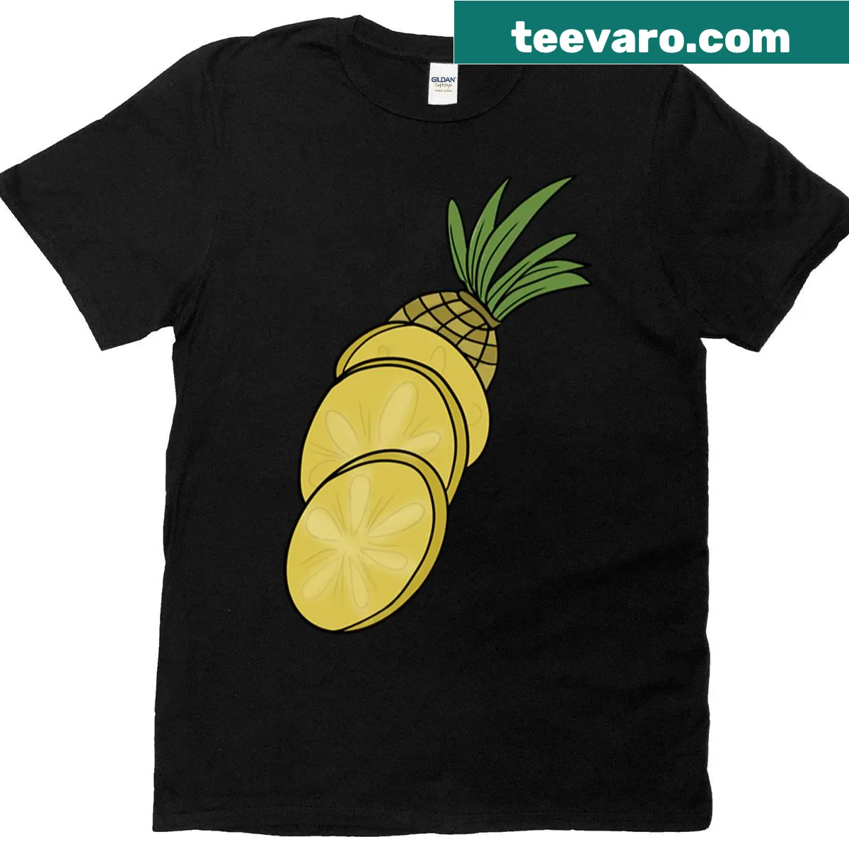 Oversized T-shirt with a cartoon illustration of sliced pineapple. — on a men's t-shirt