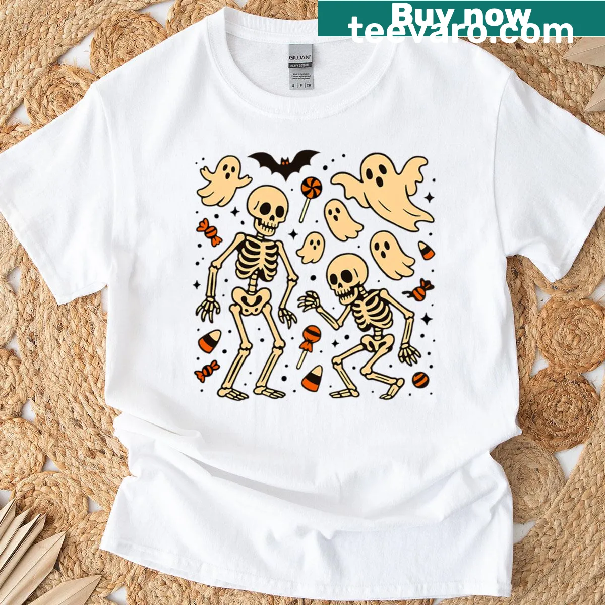 Cartoon T-shirt featuring cute spooky designs for Halloween fun. — on a men's t-shirt