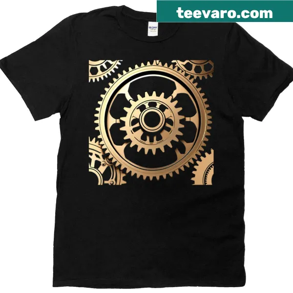 T-shirt featuring steampunk cog gear graphic design