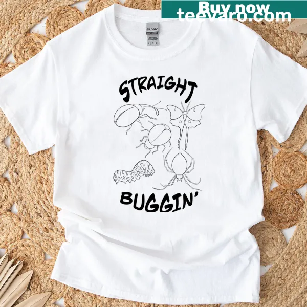 Funny typography design saying 'Straight Buggin' on T-shirt