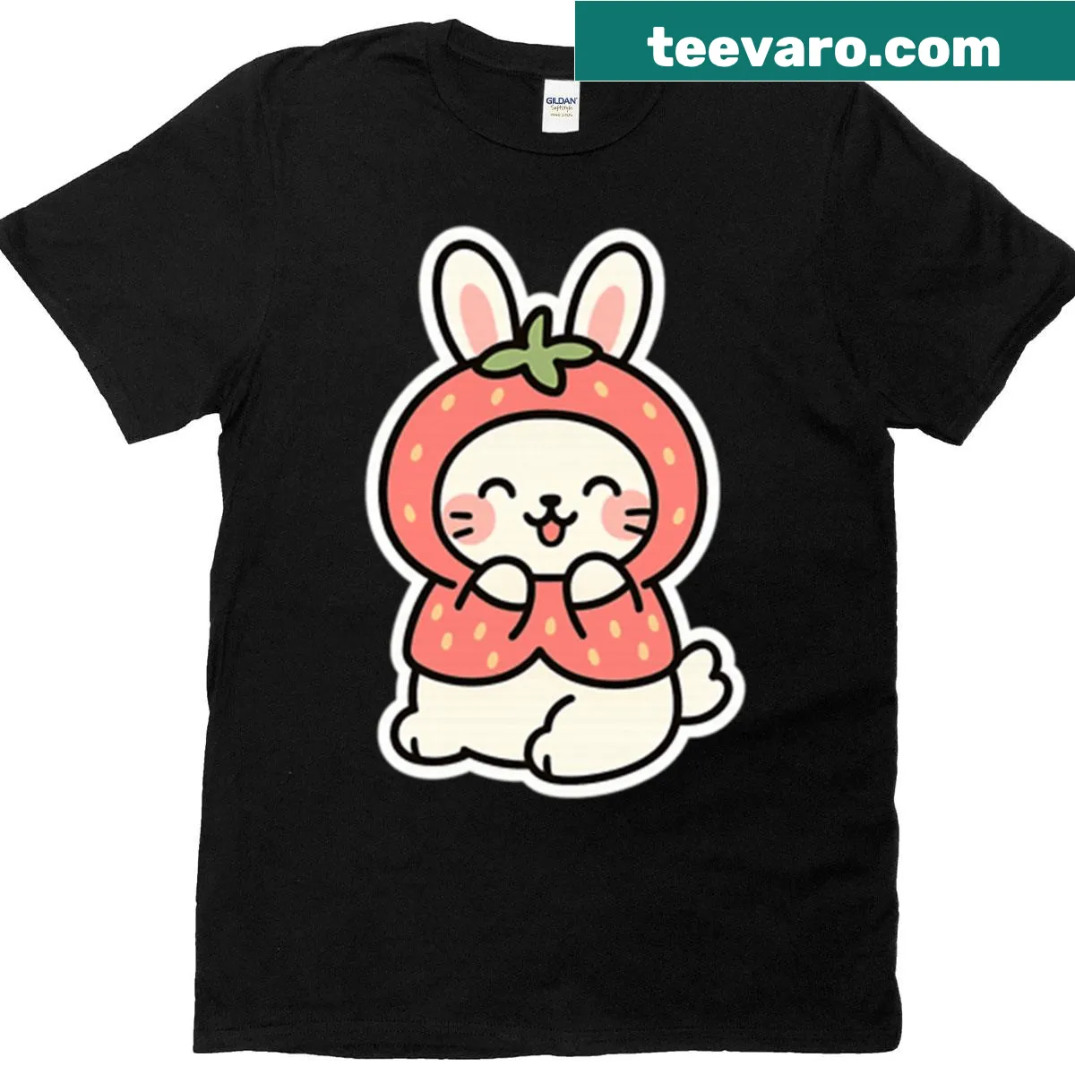 Oversized t-shirt with a kawaii bunny in a strawberry design — on a men's t-shirt