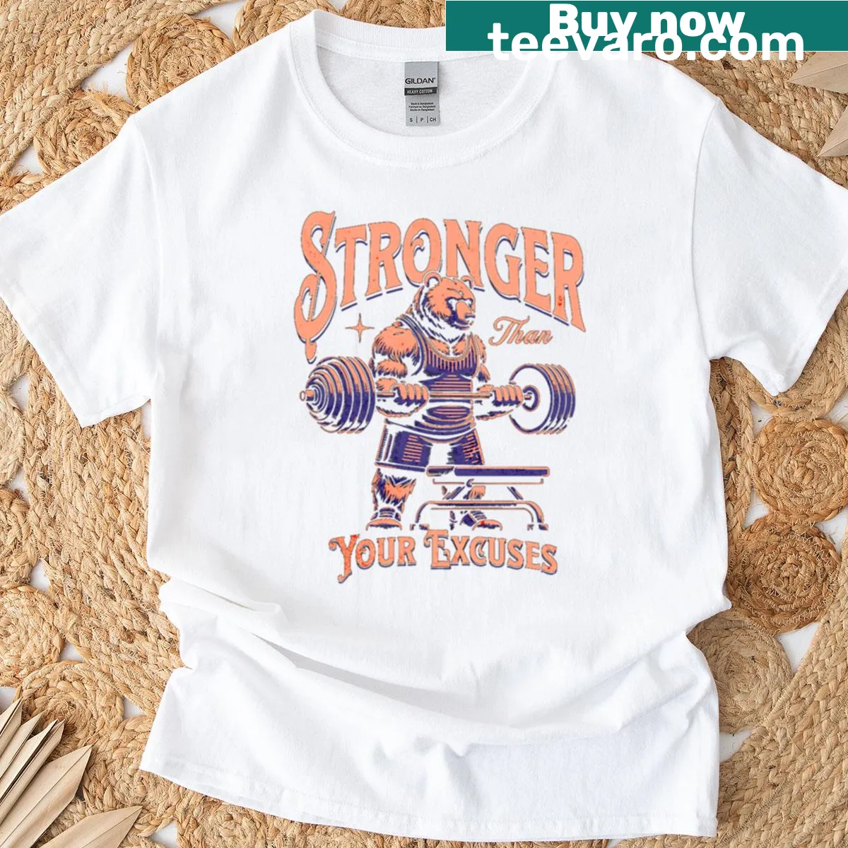 Motivational gym tee with bold text about strength — on a men's t-shirt