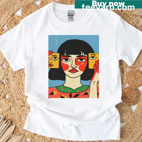 Graphic t-shirt showcasing a thought-provoking illustration of merging faces