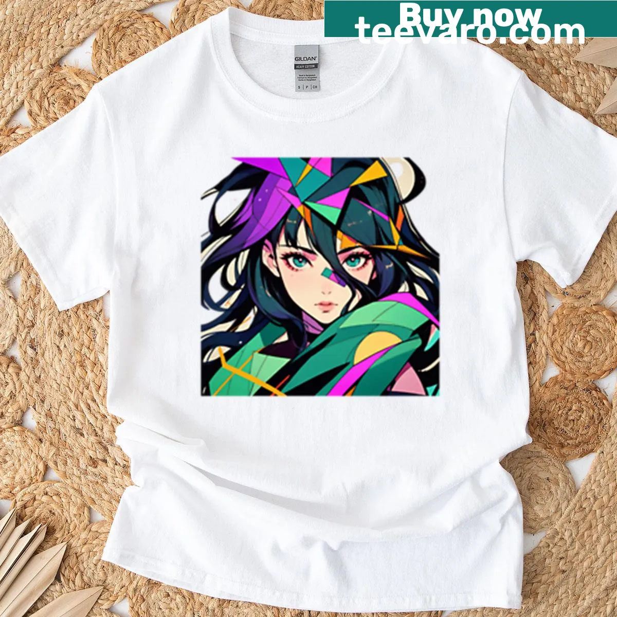 T-shirt with abstract typography merging Picasso and anime styles — on a men's t-shirt