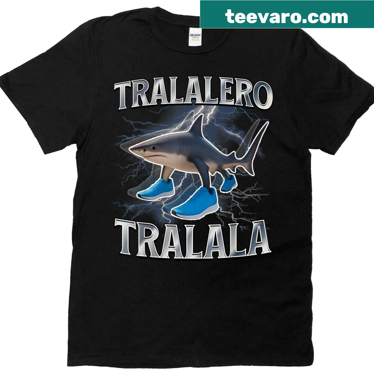Funny shark meme T-shirt for boys with humorous text — on a men's t-shirt