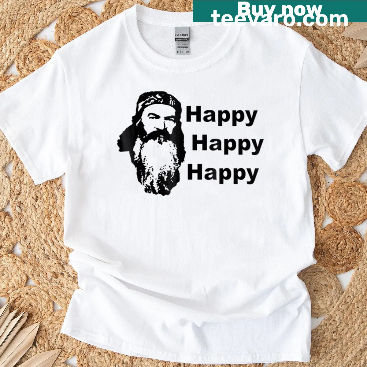 Retro T-shirt with the saying 'Triple Happy Unashamed' — on a men's t-shirt