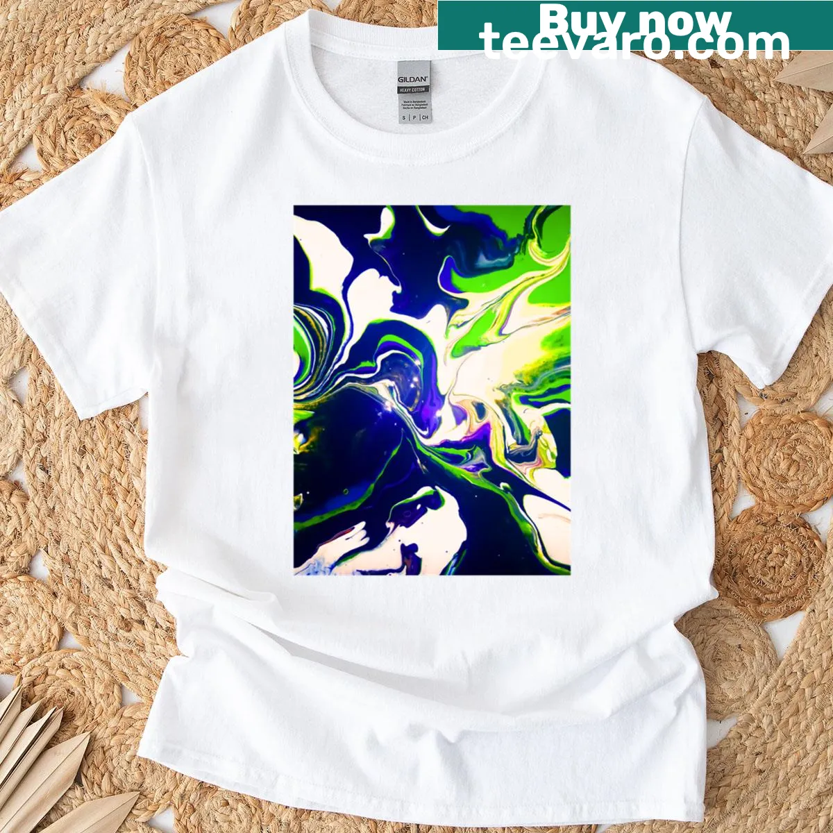 Playful T-shirt with hand-lettered design about dirty pour art — on a men's t-shirt
