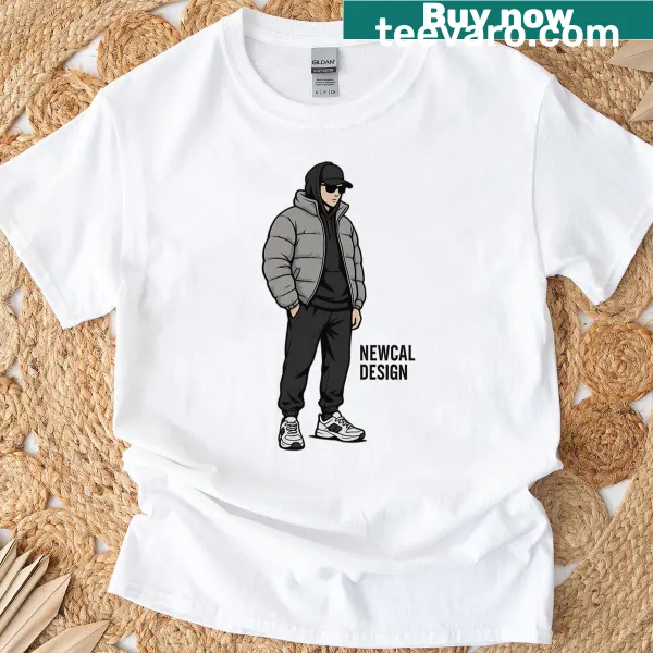 Minimalist urban boy illustration on a streetwear T-shirt
